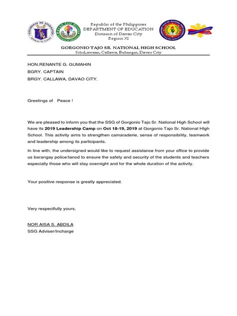 Letter for Brgy. San Francisco .